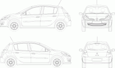 Renault Clio Car LineArt Free Vector, Free Vectors File